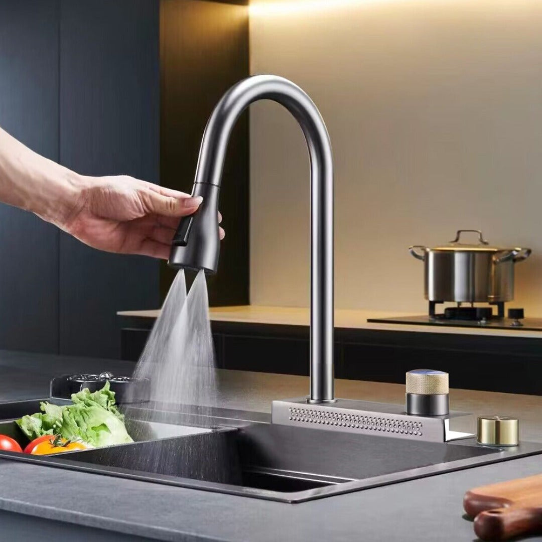 Waterfall Workstation Kitchen Sink Set With Digital Temperature Display& Knife Holder