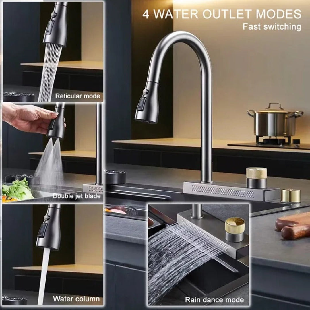 Waterfall Workstation Kitchen Sink Set with Digital Temperature Display & Knife Holder