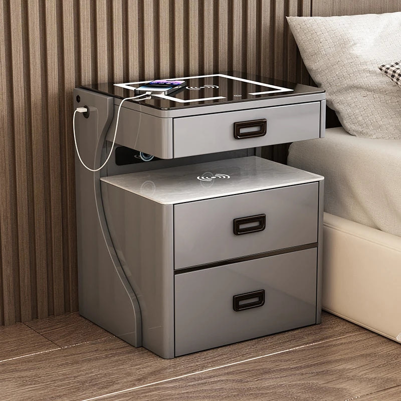 Multifunctional Luxury Bedside Table with Fingerprint Safe