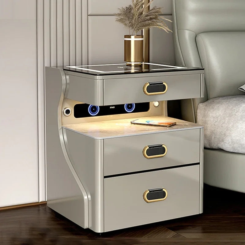 Multifunctional Luxury Bedside Table with Fingerprint Safe